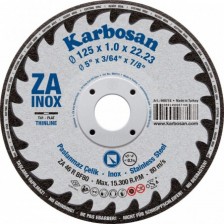 Pjovimo diskas nerūdijančiam plienui (INOX) Karbosan 125 x 1.0 x 22.23 mm, ZA,  P46, R, T41