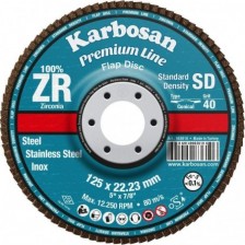 Žiedlapinis šlifavimo diskas Karbosan Premium Line 125 x 22.23 mm, ZXPR22, SD CONIC, 40 grūdėtumas