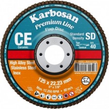 Žiedlapinis šlifavimo diskas Karbosan Premium Line 125 x 22.23 mm, CEY51, SD CONIC, 40 grūdėtumas